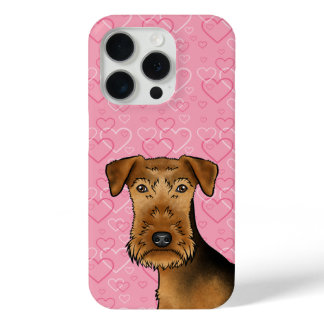 Airedale Terrier Cute Dog Head On Pink Hearts iPhone 15 Pro Case