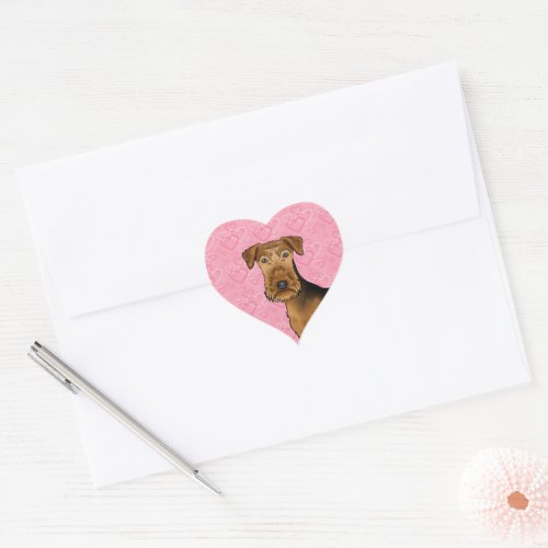 Airedale Terrier Cute Dog Head On Pink Hearts Heart Sticker