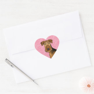 Airedale Terrier Cute Dog Head On Pink Hearts Heart Sticker