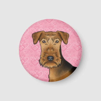 Airedale Terrier Cute Dog Head On Pink Hearts Magnet