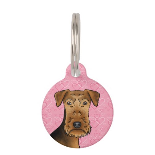 Airedale Terrier Cute Dog Head On Pink Hearts Pet ID Tag