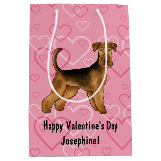 Airedale Terrier Cute Dog Love And Hearts On Pink Medium Gift Bag