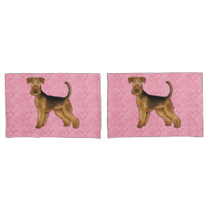 Airedale Terrier Cute Dog Love With Pink Hearts Pillow Case