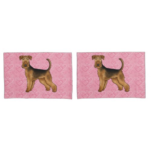 Airedale Terrier Cute Dog Love With Pink Hearts Pillow Case