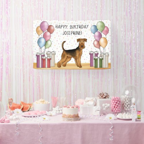 Airedale Terrier Cute Dog Pastel Happy Birthday Banner