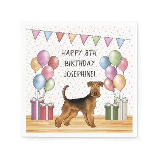 Airedale Terrier Cute Dog Pastel Happy Birthday Napkins