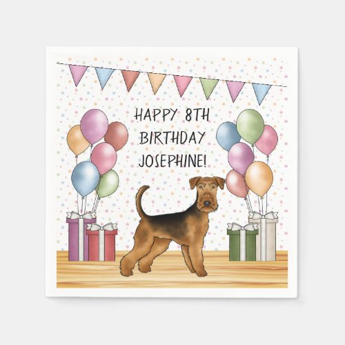 Airedale Terrier Cute Dog Pastel Happy Birthday Napkins