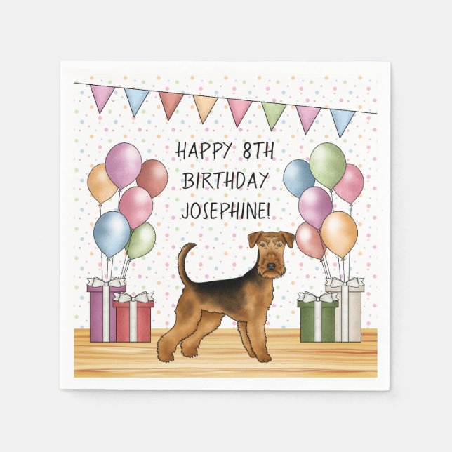 Airedale Terrier Cute Dog Pastel Happy Birthday Napkins (Front)