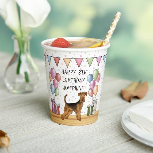 Airedale Terrier Cute Dog Pastel Happy Birthday Paper Cups