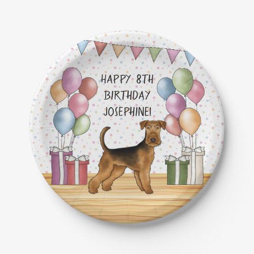 Airedale Terrier Cute Dog Pastel Happy Birthday Paper Plates