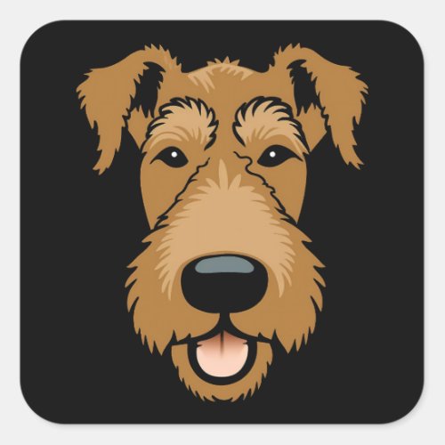 Airedale Terrier Cute Funny Cartoon Puppy Dog Square Sticker
