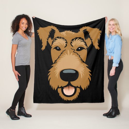 Airedale Terrier Cute Happy Puppy Dog Face  Fleece Blanket