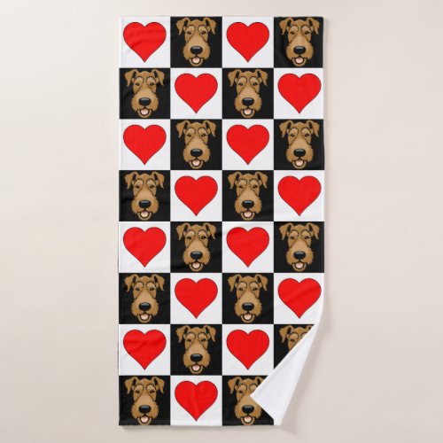 Airedale Terrier Cute Puppy Dog Lover Checkered Bath Towel