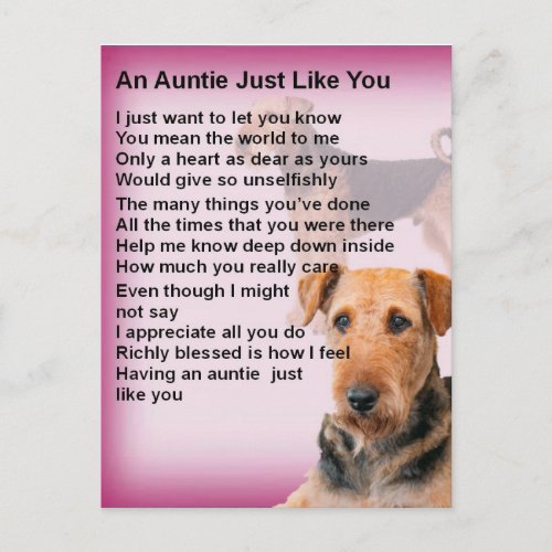 Airedale Terrier Design _  Auntie poem Postcard