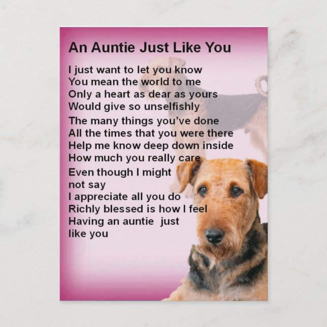 Airedale Terrier Design -  Auntie poem Postcard (Front)
