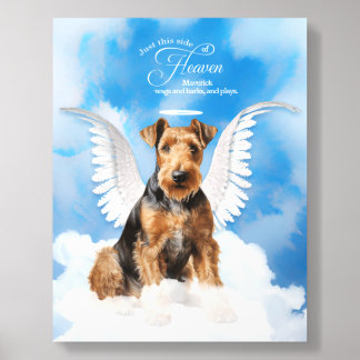 Airedale Terrier Dog Angel Wings Name Memorial Acrylic Photo Tile