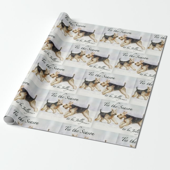 Airedale Terrier dog Art Wrapping Paper (Unrolled)
