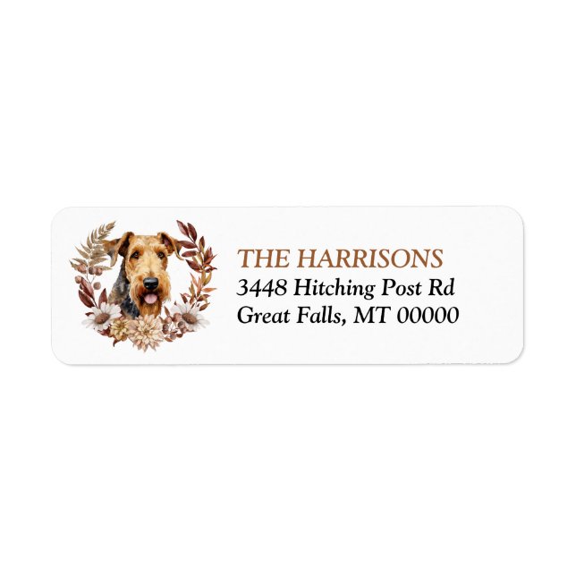 Airedale Terrier Dog Autumn Wreath Label (Front)