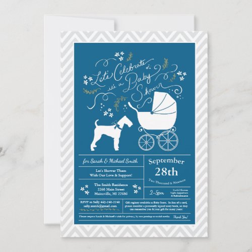 Airedale Terrier Dog Baby Shower Blue Boy Invitation