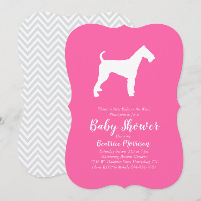 Airedale Terrier Dog Baby Shower Pink Girl Invitation (Front/Back)