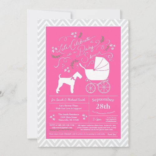 Airedale Terrier Dog Baby Shower Pink Girl Invitation