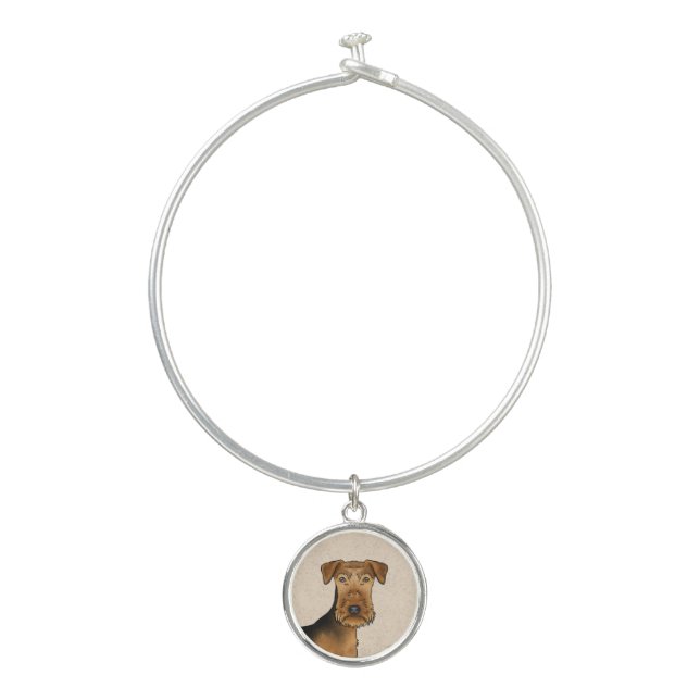 Airedale Terrier Dog Bingley Terrier Dog Head Bangle Bracelet (Front)