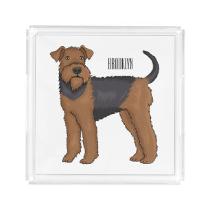 Airedale terrier dog cartoon illustration acrylic tray