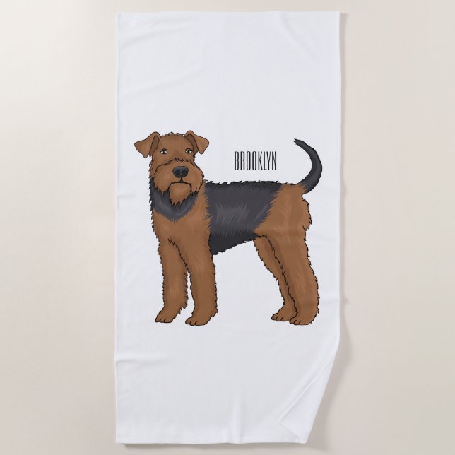 Airedale terrier dog cartoon illustration beach towel (Front)