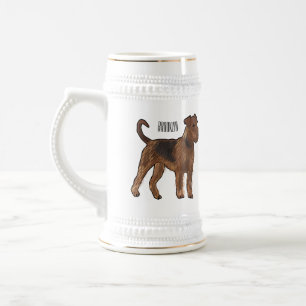 Airedale terrier dog cartoon illustration beer stein