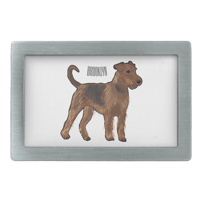Airedale terrier dog cartoon illustration belt buckle (Front)