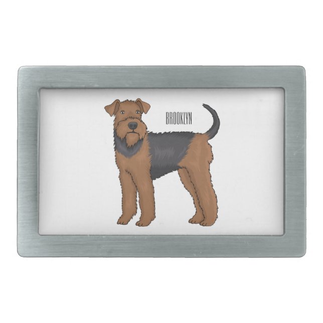 Airedale terrier dog cartoon illustration belt buckle (Front)