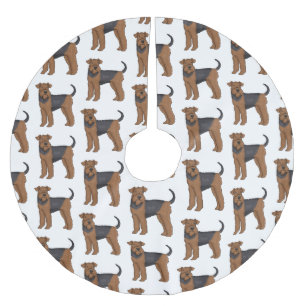 Airedale terrier dog cartoon illustration  brushed polyester tree skirt