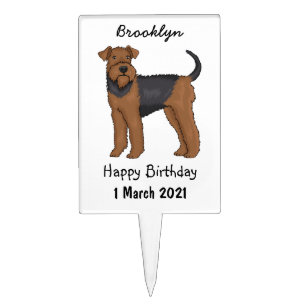 Airedale terrier dog cartoon illustration cake topper