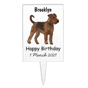 Airedale terrier dog cartoon illustration cake topper