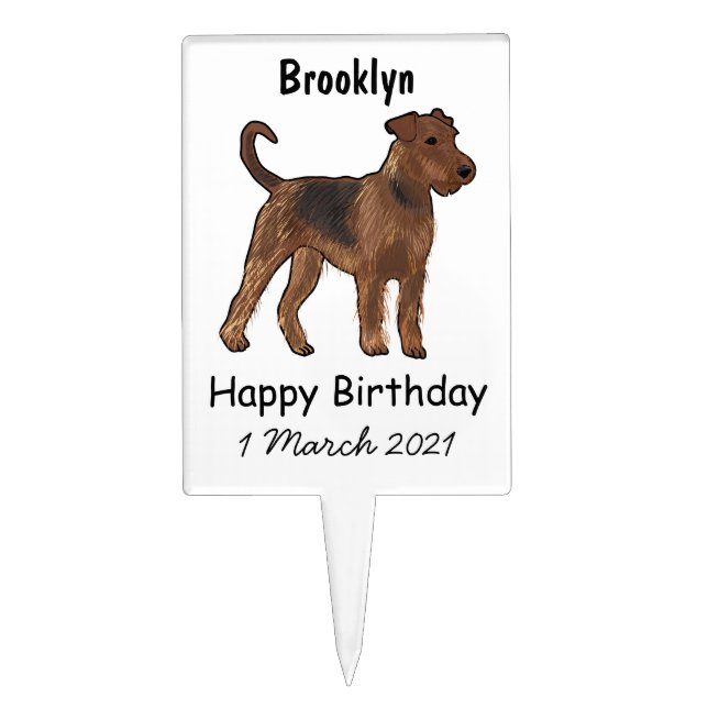 Airedale terrier dog cartoon illustration cake topper (Front)