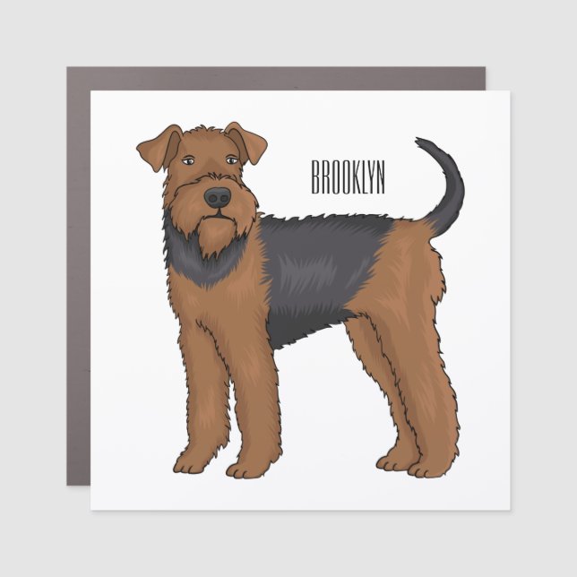 Airedale terrier dog cartoon illustration car magnet (Front)