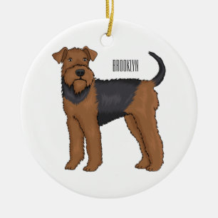 Airedale terrier dog cartoon illustration  ceramic ornament