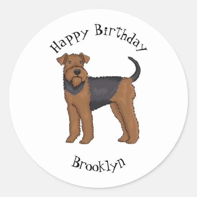 Airedale terrier dog cartoon illustration classic round sticker (Front)
