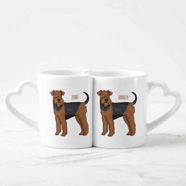 Airedale terrier dog cartoon illustration coffee mug set (Back Nesting)