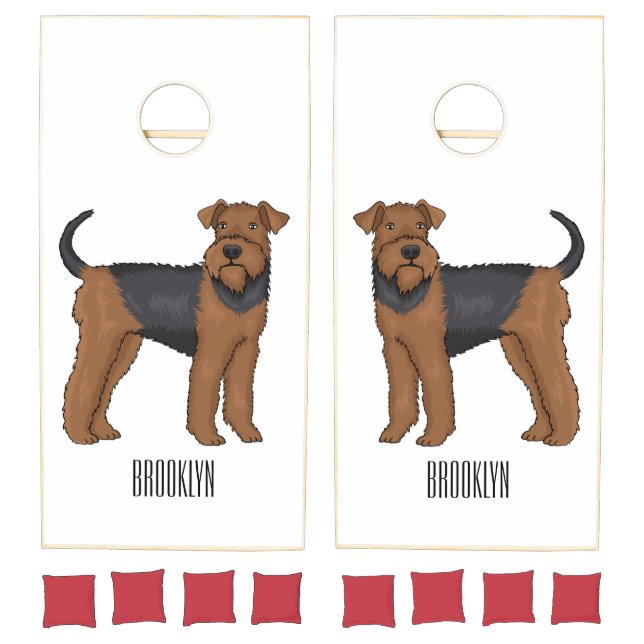 Airedale terrier dog cartoon illustration cornhole set (Set)