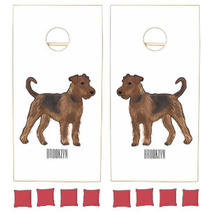 Airedale terrier dog cartoon illustration cornhole set