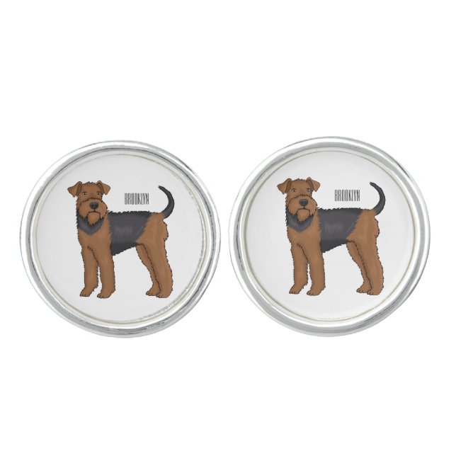 Airedale terrier dog cartoon illustration  cufflinks (Front)