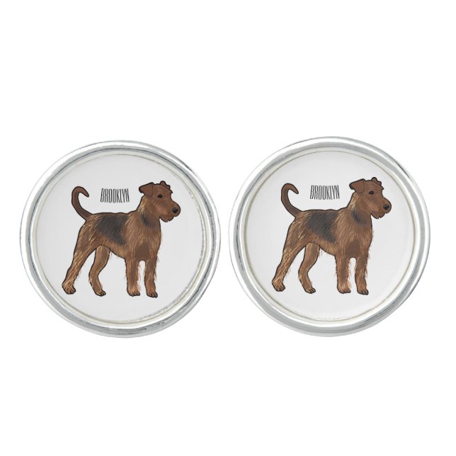 Airedale terrier dog cartoon illustration cufflinks (Front)
