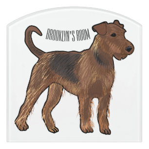 Airedale terrier dog cartoon illustration door sign
