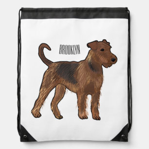 Airedale terrier dog cartoon illustration drawstring bag