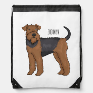 Airedale terrier dog cartoon illustration drawstring bag