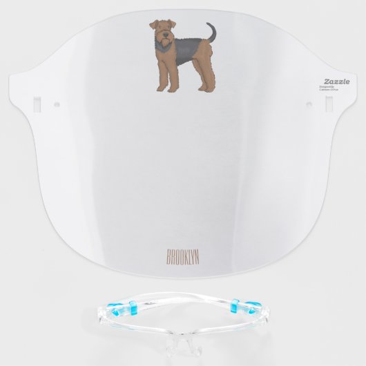 Airedale terrier dog cartoon illustration face shield (Front w/Glasses)