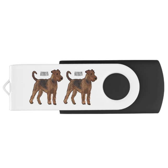Airedale terrier dog cartoon illustration flash drive (Back)