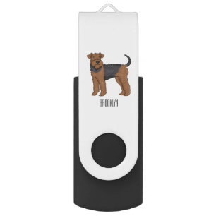 Airedale terrier dog cartoon illustration flash drive