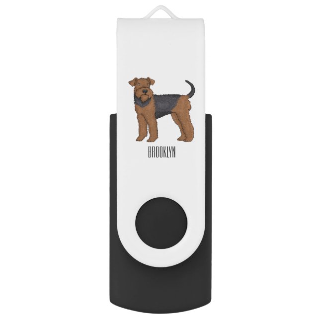 Airedale terrier dog cartoon illustration flash drive (Front Vertical)
